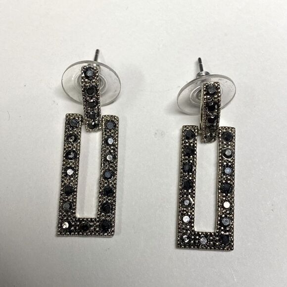 Vintage Marcasite Rectangle Drop Earrings - Picture 1 of 3
